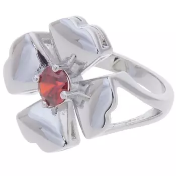 LJ Кольцо родированное с гранатом "Клевер 4 листа"