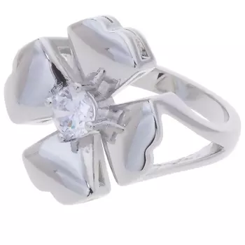 LJ Кольцо родированное с хрусталем "Клевер 4 листа"