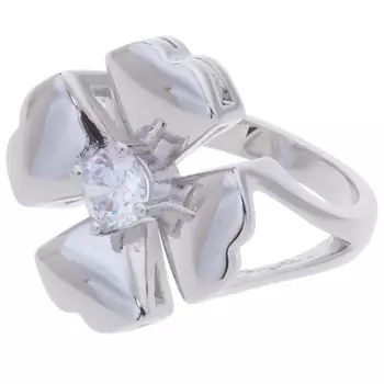 LJ Кольцо родированное с хрусталем "Клевер 4 листа"