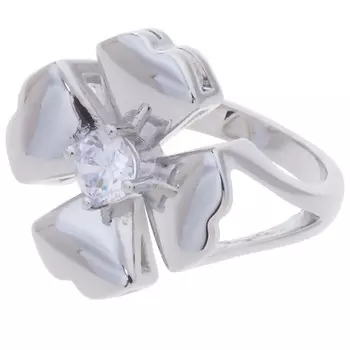 LJ Кольцо родированное с хрусталем "Клевер 4 листа"