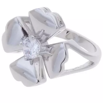 LJ Кольцо родированное с хрусталем "Клевер 4 листа"