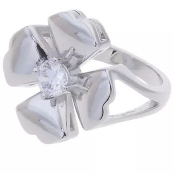 LJ Кольцо родированное с хрусталем "Клевер 4 листа"