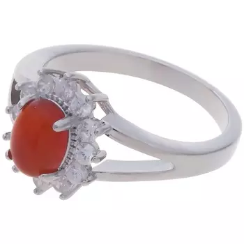 LJ Кольцо родированное с красным агатом "Малый овал в цирконах"