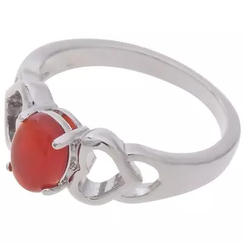 LJ Кольцо родированное с красным агатом "Сердечки"