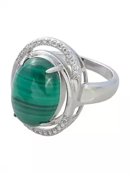 LJ Кольцо родированное с малахитом "Париж"