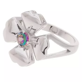 LJ Кольцо родированное с мистик фианитом "Клевер 4 листа"