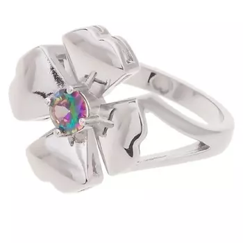 LJ Кольцо родированное с мистик фианитом "Клевер 4 листа"