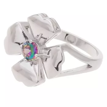 LJ Кольцо родированное с мистик фианитом "Клевер 4 листа"