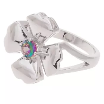 LJ Кольцо родированное с мистик фианитом "Клевер 4 листа"