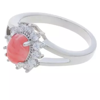 LJ Кольцо родированное с родохрозитом "Малый овал в цирконах"