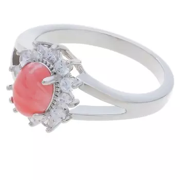 LJ Кольцо родированное с родохрозитом "Малый овал в цирконах"