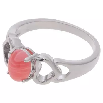 LJ Кольцо родированное с родохрозитом "Сердечки"