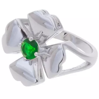 LJ Кольцо родированное с зеленым фианитом "Клевер 4 листа"