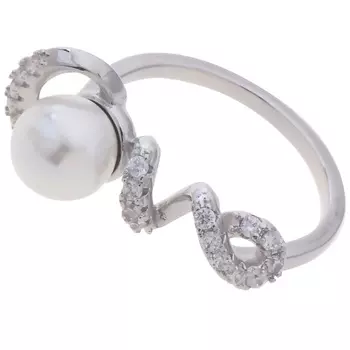 LJ Кольцо родированное с жемчугом "Романтика"