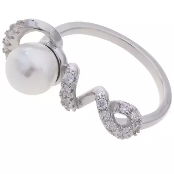 LJ Кольцо родированное с жемчугом "Романтика"