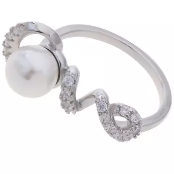 LJ Кольцо родированное с жемчугом "Романтика"