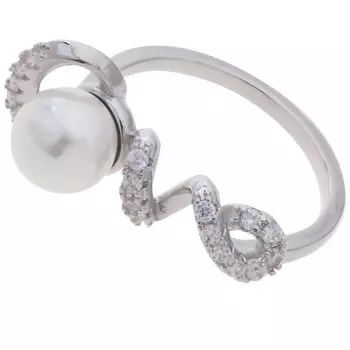 LJ Кольцо родированное с жемчугом "Романтика"