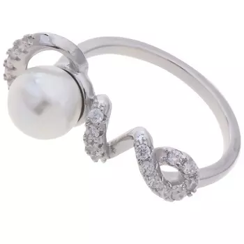 LJ Кольцо родированное с жемчугом "Романтика"