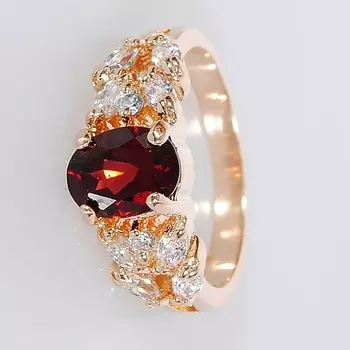 LJ Кольцо с гранатом "Кабошон с косичкой"