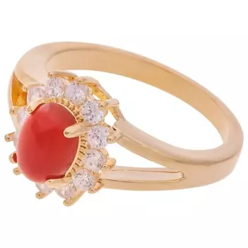 LJ Кольцо с красным агатом "Малый овал в цирконах"