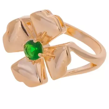 LJ Кольцо с зеленым фианитом "Клевер 4 листа"