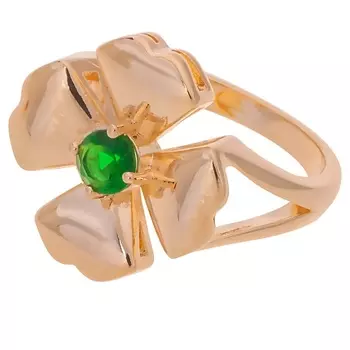 LJ Кольцо с зеленым фианитом "Клевер 4 листа"