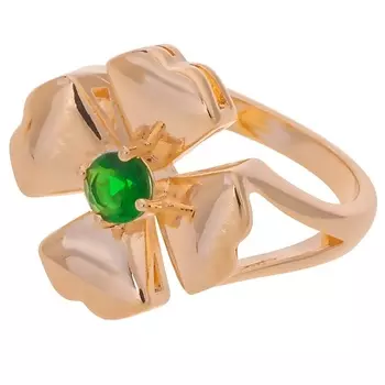 LJ Кольцо с зеленым фианитом "Клевер 4 листа"