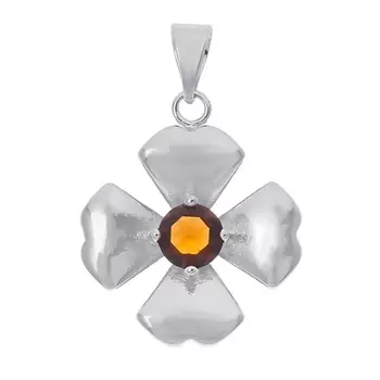 LJ Кулон с дымчатым фианитом "Клевер 4 листа"