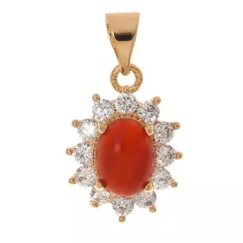 LJ Кулон с красным агатом "Малый овал в цирконах"