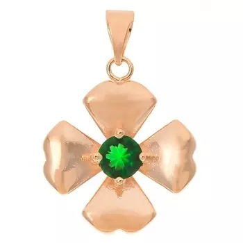 LJ Кулон с зеленым фианитом "Клевер 4 листа"