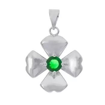 LJ Кулон с зеленым фианитом "Клевер 4 листа"