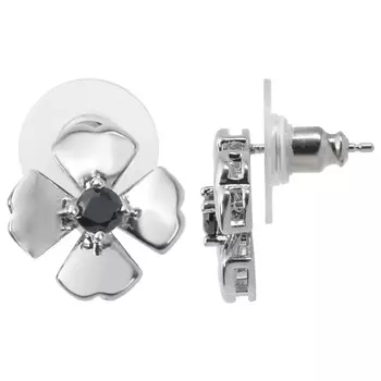 LJ Серьги с черным фианитом "Клевер 4 листа"