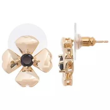 LJ Серьги с черным фианитом "Клевер 4 листа"