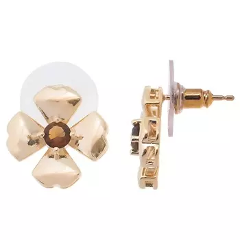 LJ Серьги с дымчатым фианитом "Клевер 4 листа"