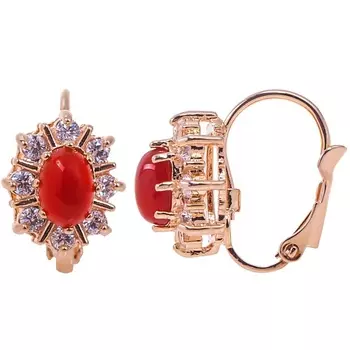 LJ Серьги с красным агатом "C лучами"