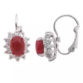 LJ Серьги с красным агатом "Малый овал в цирконах", серебро