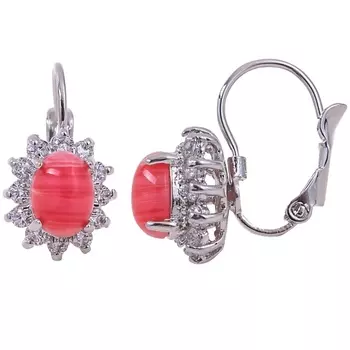 LJ Серьги с родохрозитом "Малый овал в цирконах"