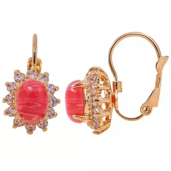 LJ Серьги с родохрозитом "Малый овал в цирконах"