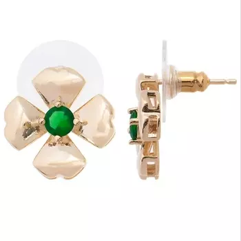 LJ Серьги с зеленым фианитом "Клевер 4 листа"