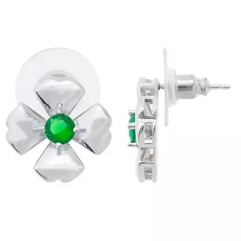 LJ Серьги с зеленым фианитом "Клевер 4 листа"