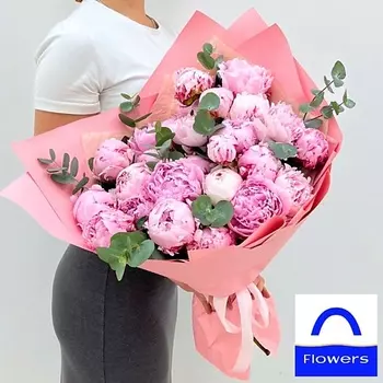 ЛЭТУАЛЬ FLOWERS Букет из 25 ароматных пионов с эвкалиптом