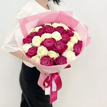 ЛЭТУАЛЬ FLOWERS Букет из белых и розовых роз Шангрила 45 шт