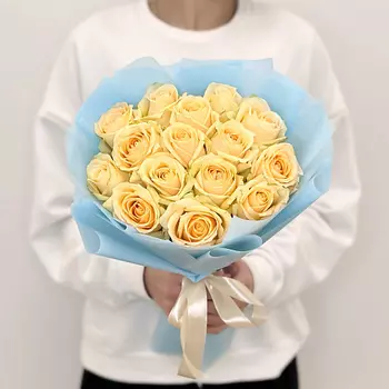 ЛЭТУАЛЬ FLOWERS Букет из кремовых роз 15 шт / букет роз/ красивый букет