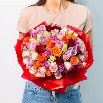 ЛЭТУАЛЬ FLOWERS Букет из разноцветных роз Кения 151 шт. (35 см)