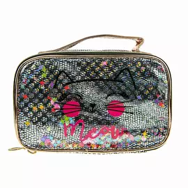 Lukky Косметичка-кейс с пайетками Кошка серебристая