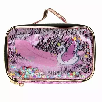 LUKKY Косметичка-кейс с подвижными пайетками и пером "Лебедь"