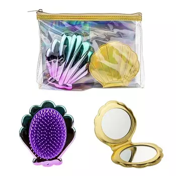 LUKKY Набор "Ракушки" 3 в 1, расческа и зеркальце в прозрачной косметичке