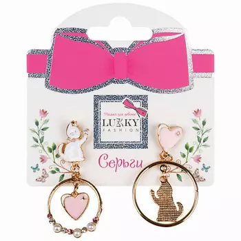 LUKKY Серьги-гвоздики с подвеской Сердечные котята