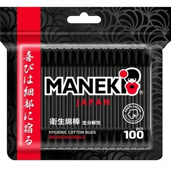 MANEKI Палочки ватные B&W с черным стиком 100.0