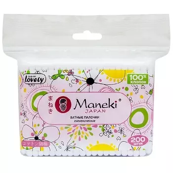 MANEKI Палочки ватные Lovely с розовым пластиковым стиком в zip-пакете 1